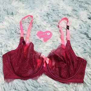 VS Sexy Chantilly Lace Burgundy Unlined Demi 32DD